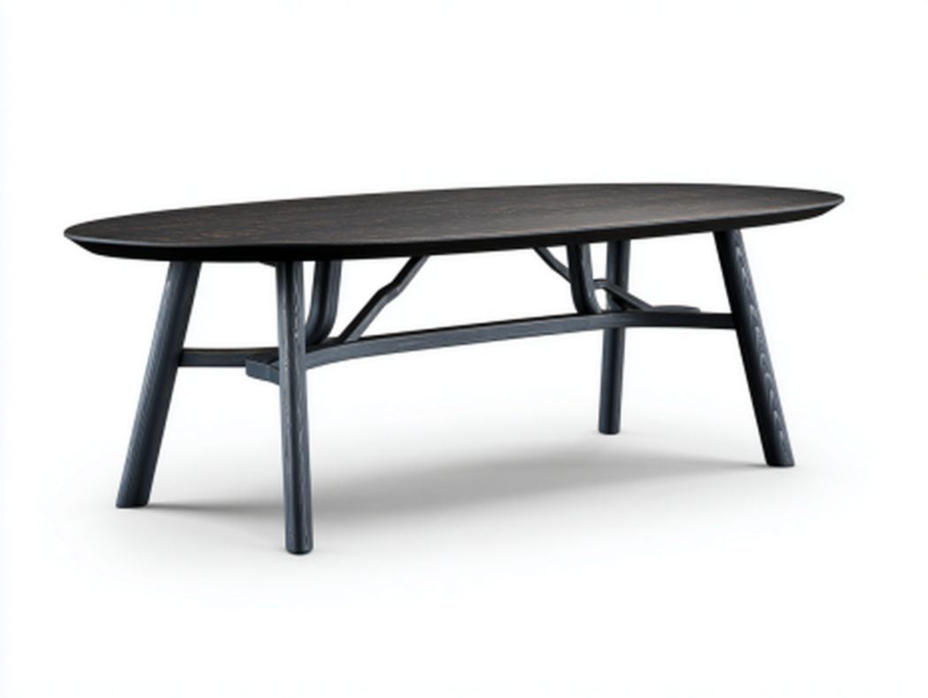 Tisch aus Holz für Essbereich, industrieller Stil, mit ovaler Form, 180 x 90 x 75