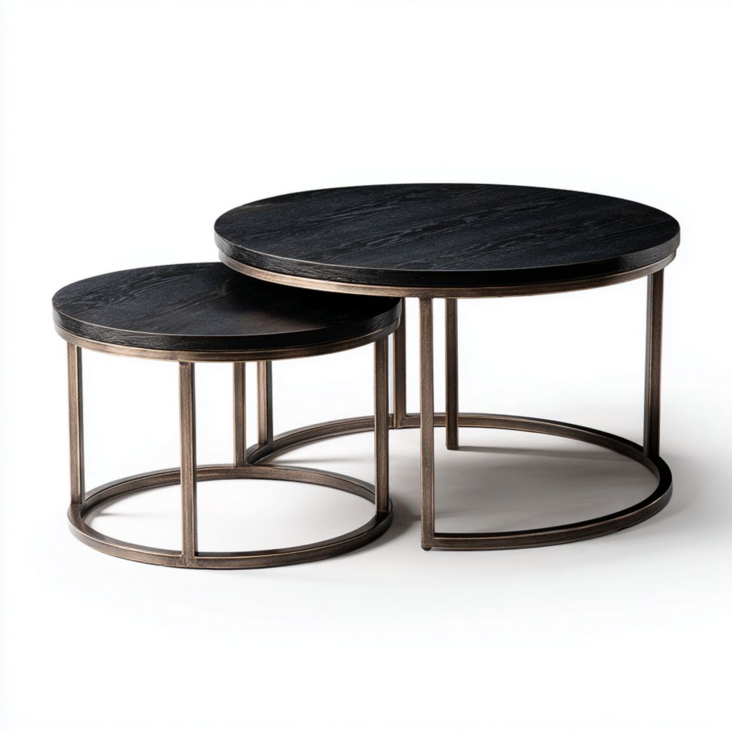 Couchtischset aus Metall und Holz für Wohnzimmer-50 x 50 x 40