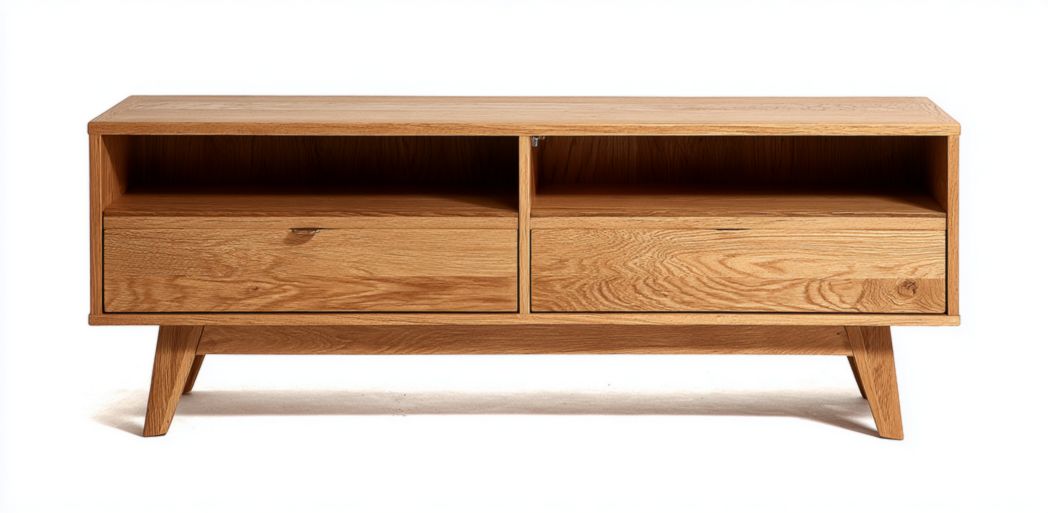 Fernsehtisch aus Eichenholz mit Stauraum für Mediengeräte – 150 x 45 x 50